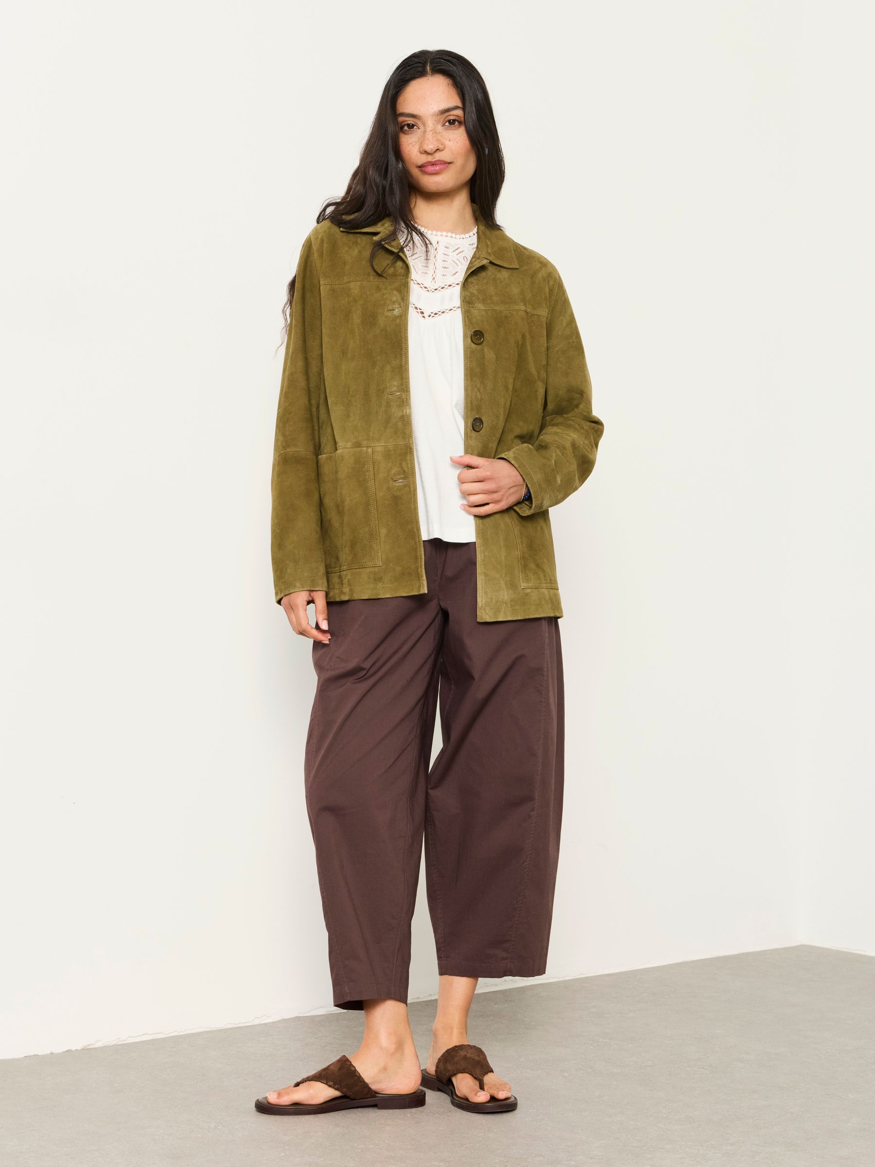Buy FatFace Erin Olive Green Regular Suede Jacket from Next Canada