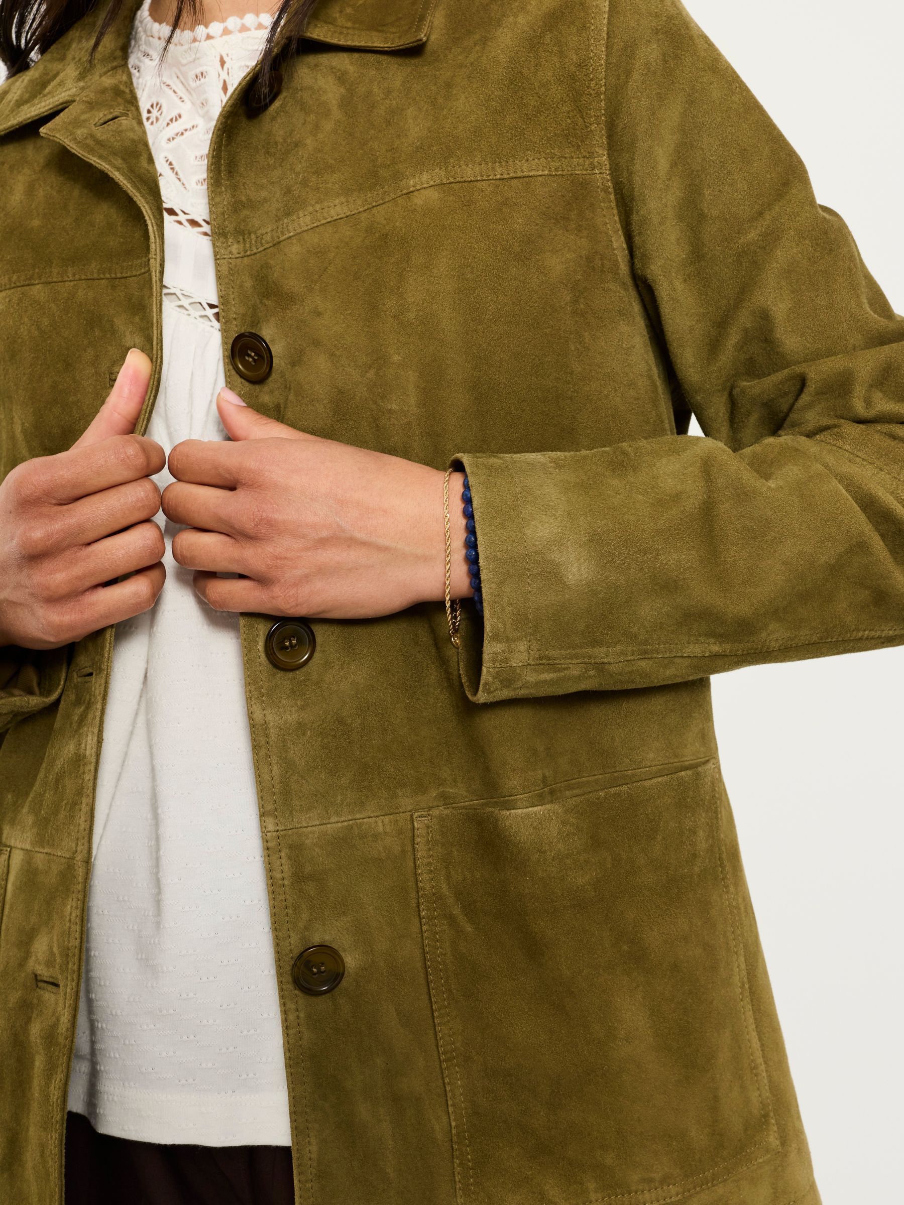 Buy FatFace Erin Olive Green Regular Suede Jacket from Next USA