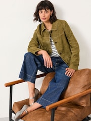 FatFace Erin Olive Green Suede Jacket - Image 6 of 7