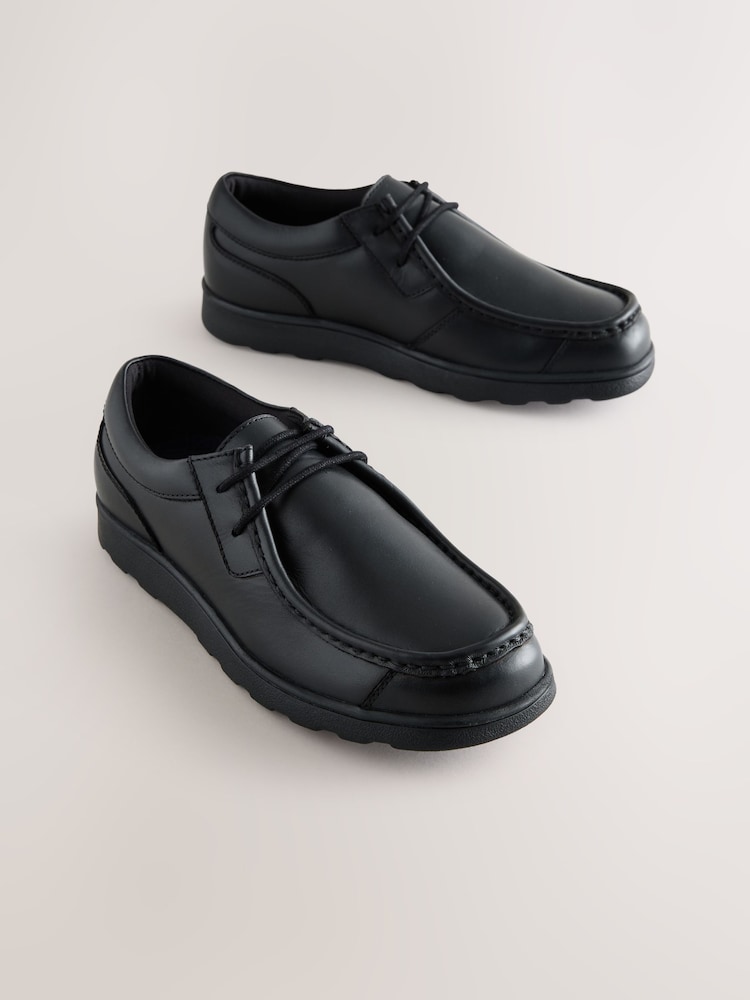 Black Wide Fit (G) Leather Lace Up School Shoes - Image 1 of 5