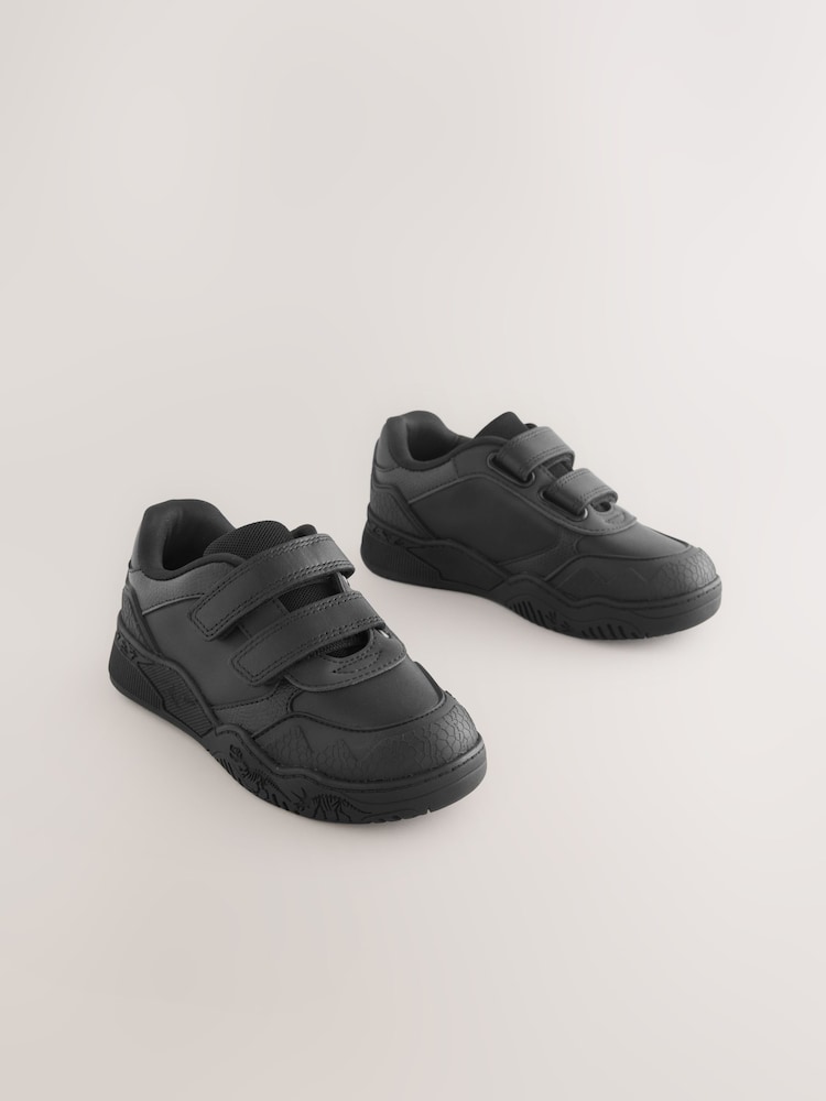 Black Dinosaur Touch Fastening Leather School Shoes - Image 1 of 6