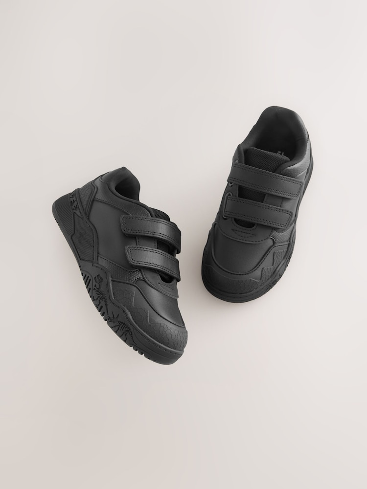 Black Dinosaur Touch Fastening Leather School Shoes - Image 2 of 6
