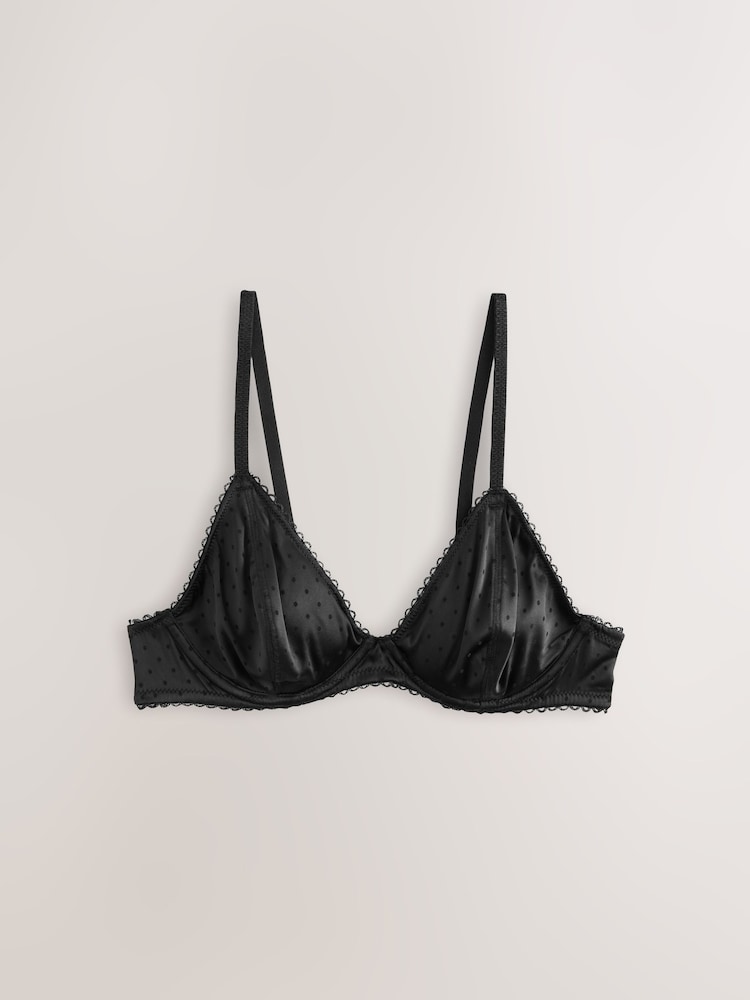 Black Non Pad Plunge High Shine Spot Bra - Image 9 of 9 Black Non Pad Plunge High Shine Spot Bra - Image 9 of 9
