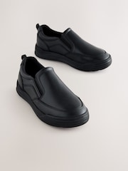 Black Leather Slip On School Loafers - Image 1 of 5