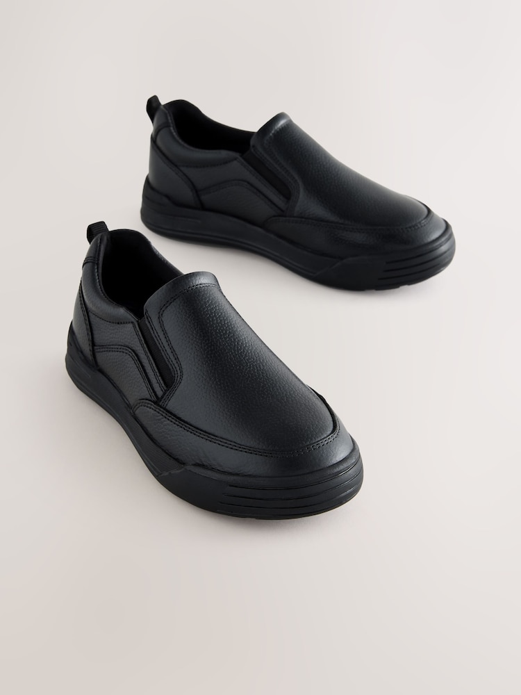 Black Leather Slip On School Loafers - Image 1 of 5