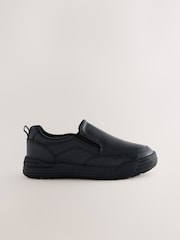 Black Leather Slip On School Loafers - Image 2 of 5