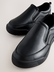 Black Leather Slip On School Loafers - Image 3 of 5