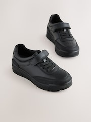 Black Leather 1 Strap Elastic Lace School Shoes - Image 1 of 5