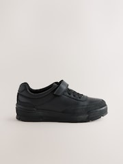 Black Leather 1 Strap Elastic Lace School Shoes - Image 2 of 5