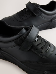 Black Leather 1 Strap Elastic Lace School Shoes - Image 3 of 5