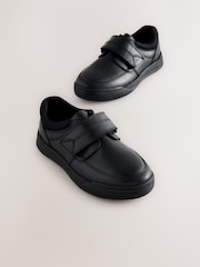 Black Leather 1 Strap Touch Fastening School Shoes - Image 1 of 5