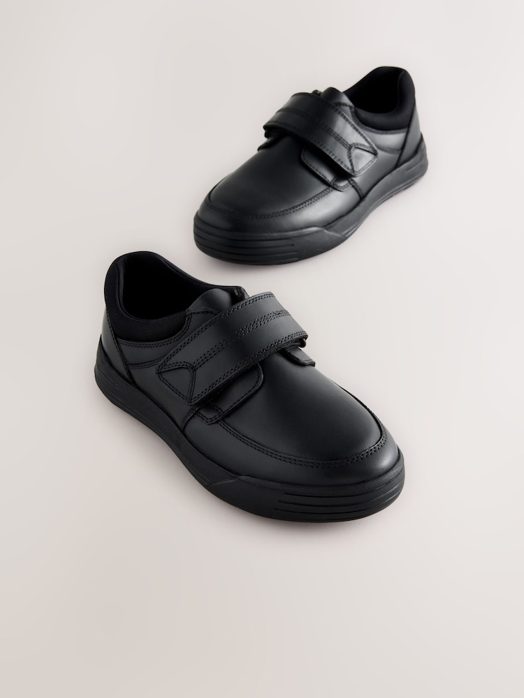 Black Leather 1 Strap Touch Fastening School Shoes - Image 1 of 5