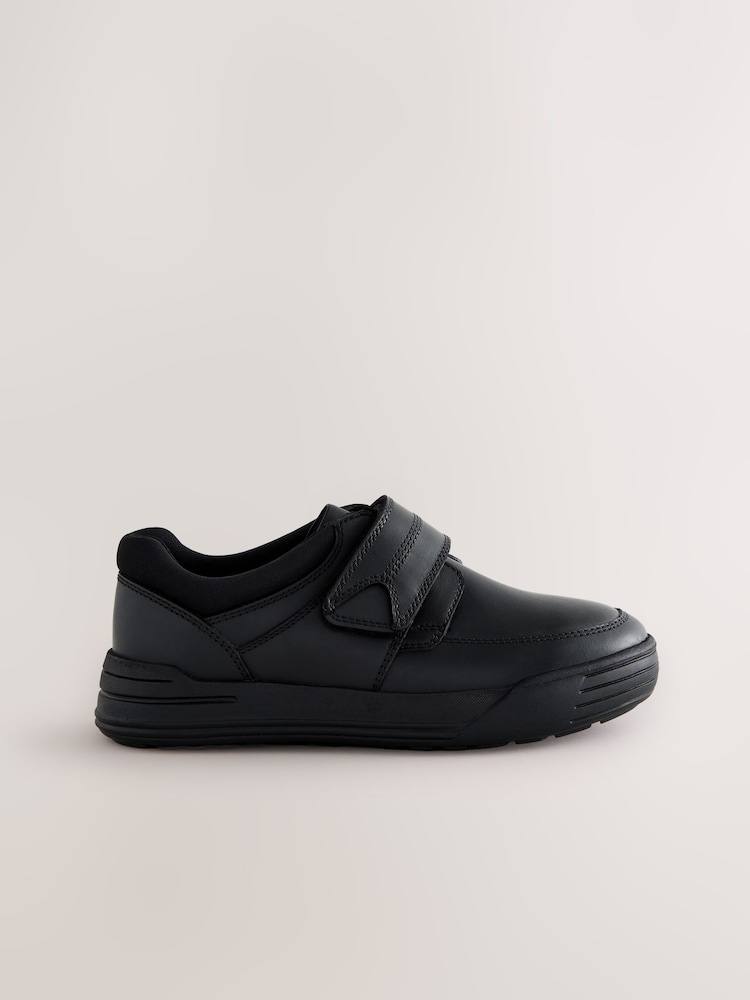 Black Leather 1 Strap Touch Fastening School Shoes - Image 2 of 5