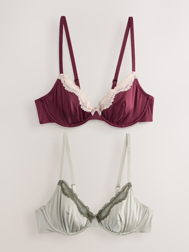 Plum/Green Non Pad Plunge High Shine Bra - Image 1 of 5 Plum/Green Non Pad Plunge High Shine Bra - Image 1 of 5