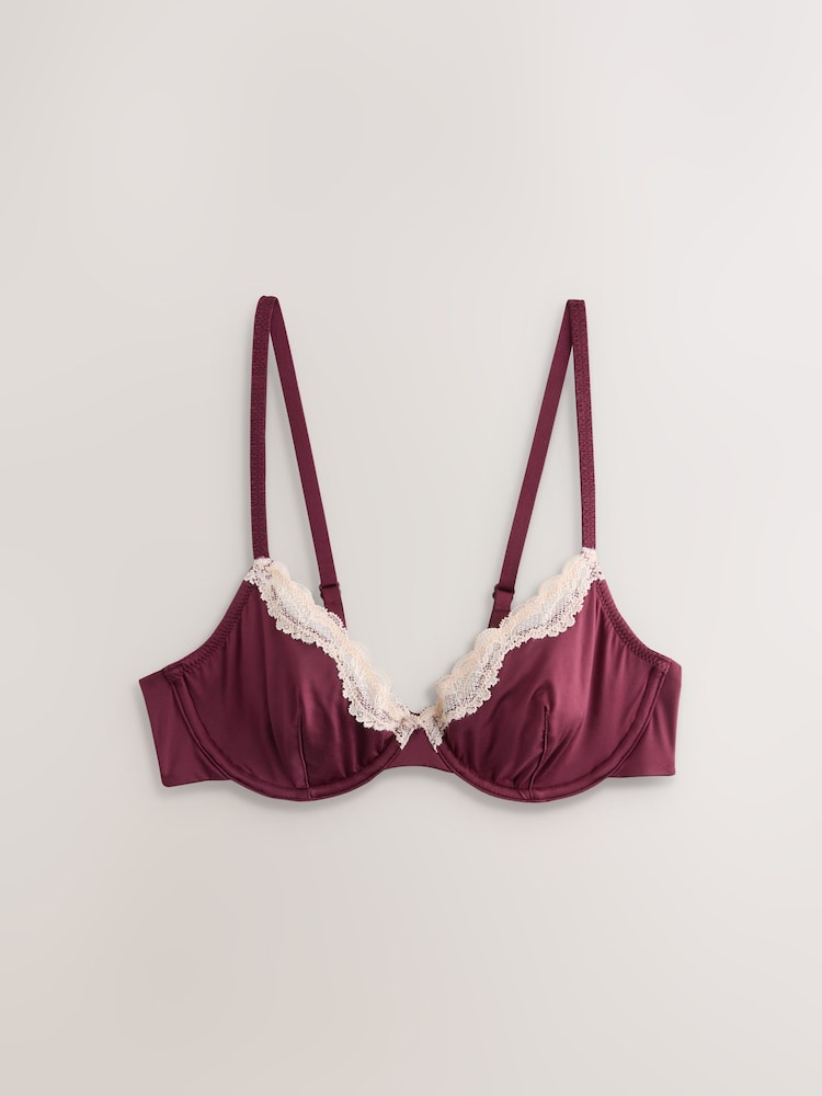 Plum/Green Non Pad Plunge High Shine Bra - Image 2 of 5 Plum/Green Non Pad Plunge High Shine Bra - Image 2 of 5