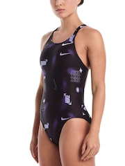 Nike Purple Hydrastrong Multi Print Fastback One Piece Swimsuit - Image 1 of 1