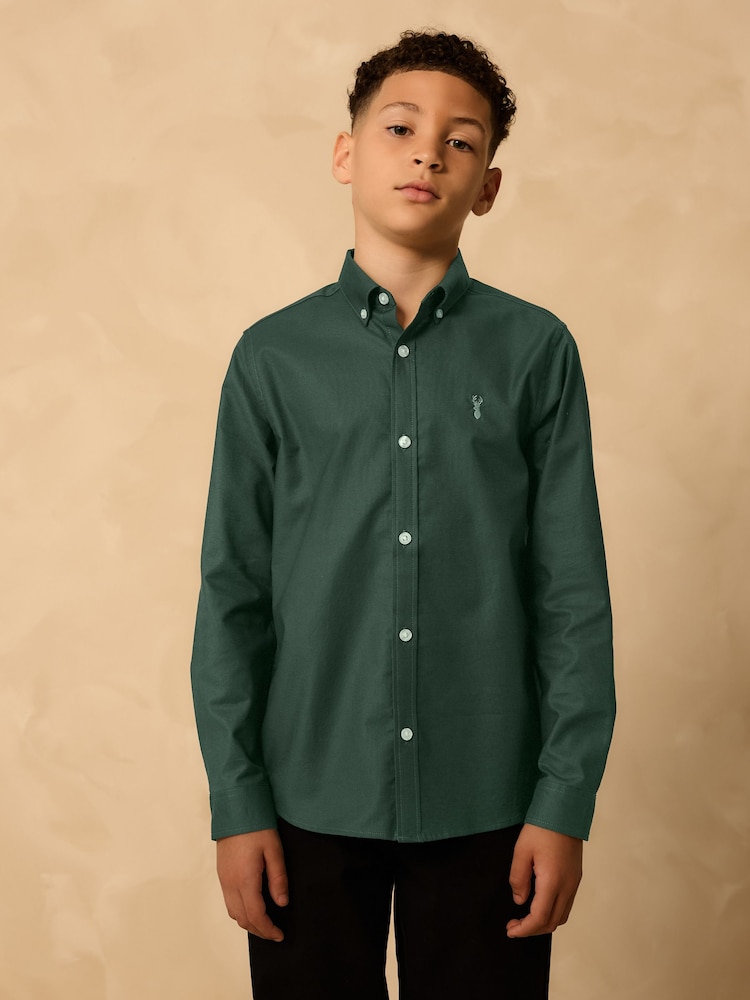 Dark Green Single Oxford Shirt (3-16yrs) - Image 1 of 9 Dark Green Single Oxford Shirt (3-16yrs) - Image 1 of 9