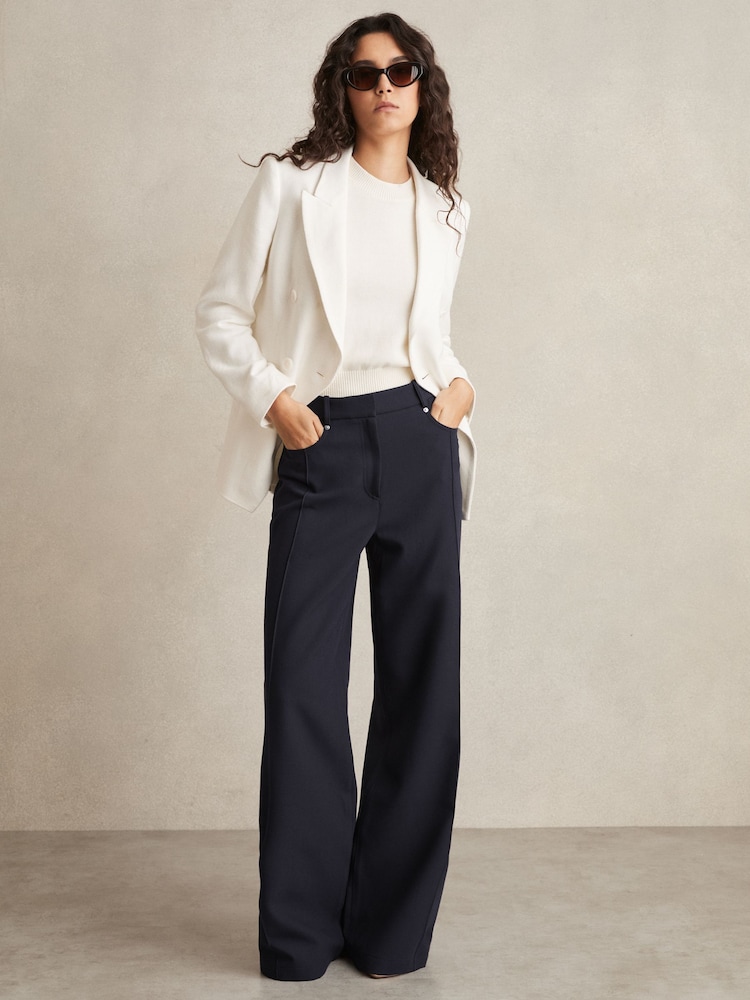 Reiss Navy Heather Palazzo Tailored Trousers - Image 1 of 6