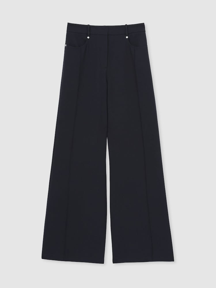 Reiss Navy Heather Palazzo Tailored Trousers - Image 2 of 6