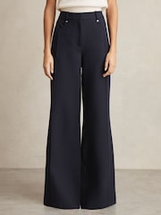 Reiss Navy Heather Palazzo Tailored Trousers - Image 3 of 6