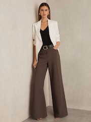 Reiss Mink Neutral Heather Palazzo Tailored Trousers - Image 1 of 6
