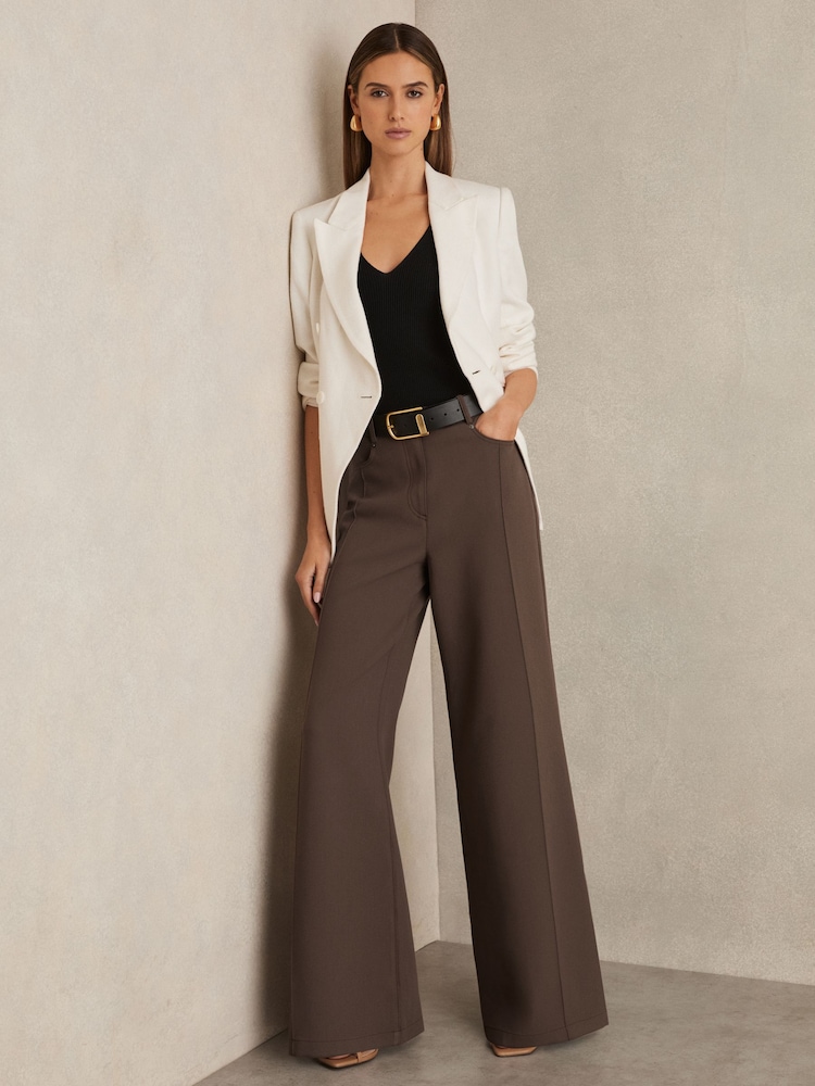 Reiss Mink Neutral Heather Palazzo Tailored Trousers - Image 1 of 6