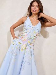 Blue Floral Petite Sleeveless Scuba Skater Midi Dress - Image 3 of 4