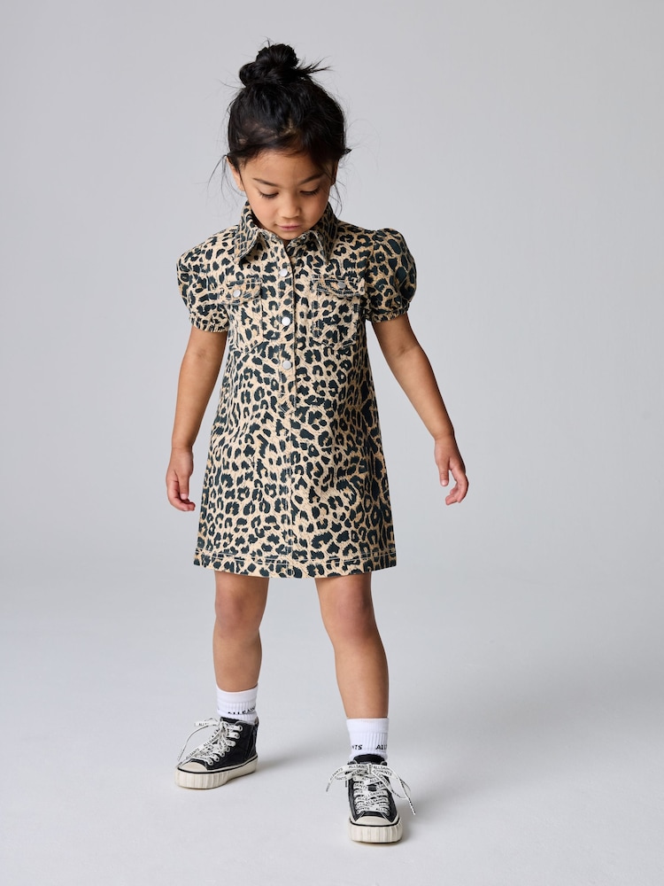 smALLSAINTS Leopard Younger Jackie Puff Sleeved Denim Dress - Image 2 of 9