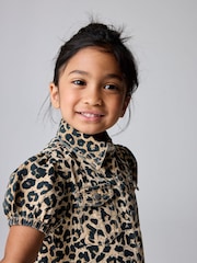 smALLSAINTS Leopard Younger Jackie Puff Sleeved Denim Dress - Image 4 of 9