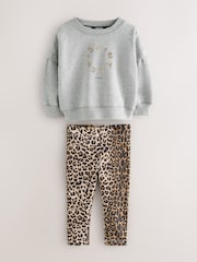 smALLSAINTS Grey/Leopard Tierra Sweatshirt and Legging Younger Girls Set - Image 1 of 6