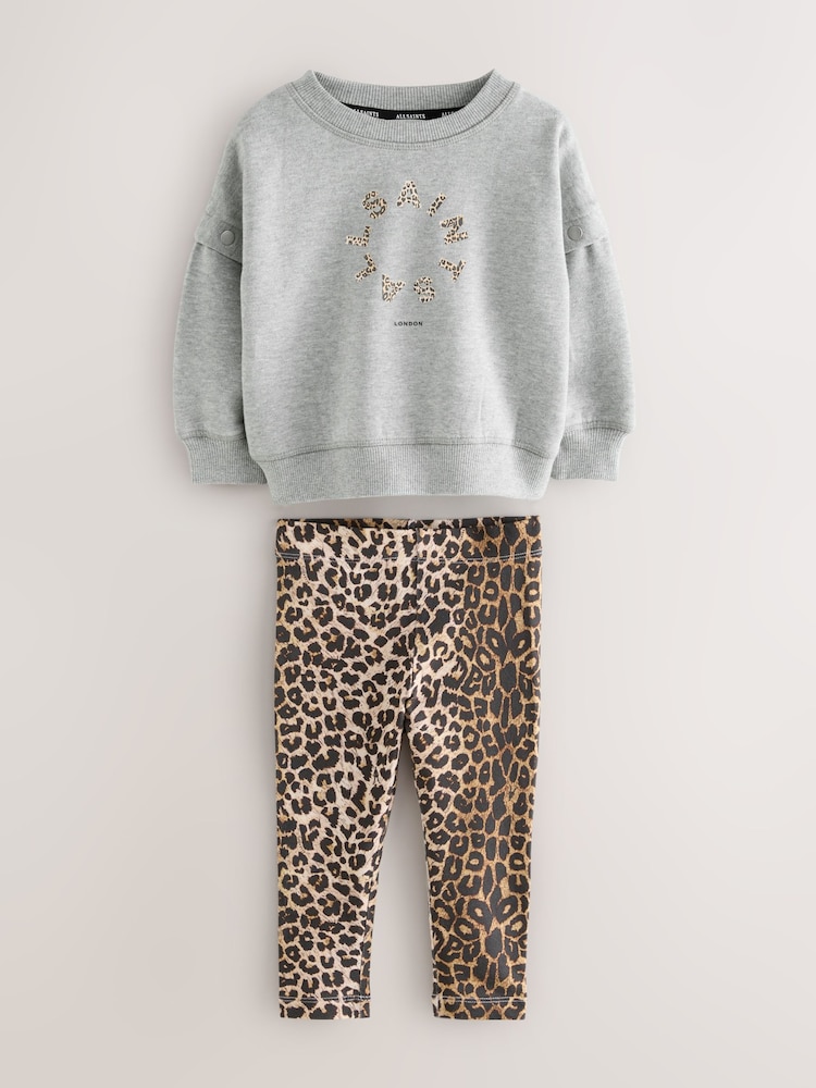 smALLSAINTS Grey/Leopard Tierra Sweatshirt and Legging Younger Girls Set - Image 1 of 6