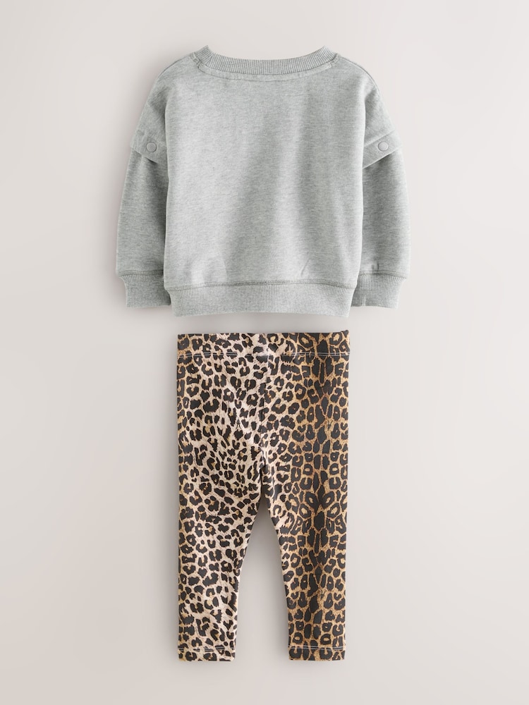 smALLSAINTS Grey/Leopard Tierra Sweatshirt and Legging Younger Girls Set - Image 2 of 6