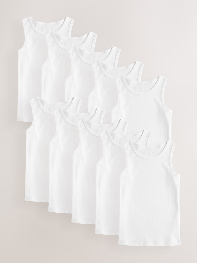 White 100% Cotton Vests 10 Pack (1.5-16yrs) - Image 1 of 14