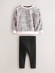 smALLSAINTS Pink Leopard Rihan Younger Girls Sweatshirt and Leggigs Set - Image 1 of 5
