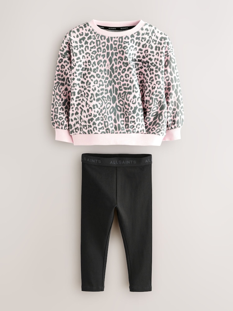 smALLSAINTS Pink Leopard Rihan Younger Girls Sweatshirt and Leggigs Set - Image 1 of 5