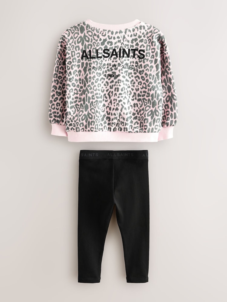 smALLSAINTS Pink Leopard Rihan Younger Girls Sweatshirt and Leggigs Set - Image 2 of 5