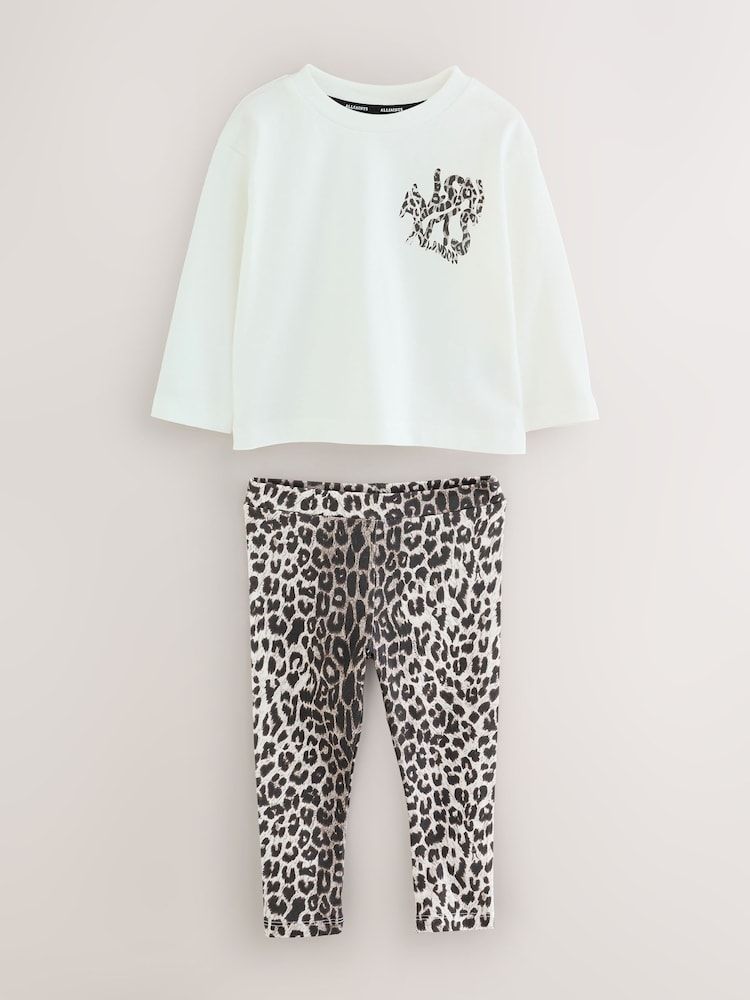 smALLSAINTS Grey Leopard Orlando Long Sleeve T-Shirt and Leggings Younger Girls Set - Image 1 of 8 smALLSAINTS Grey Leopard Orlando Long Sleeve T-Shirt and Leggings Younger Girls Set - Image 1 of 8