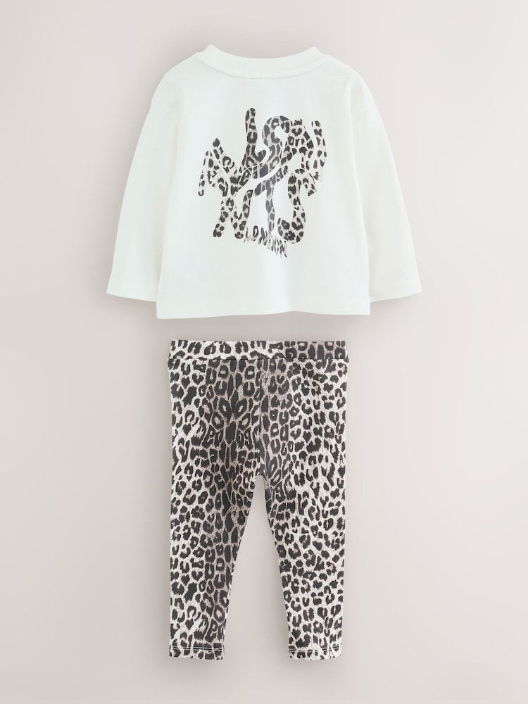 smALLSAINTS Grey Leopard Orlando Long Sleeve T-Shirt and Leggings Younger Girls Set - Image 2 of 8 smALLSAINTS Grey Leopard Orlando Long Sleeve T-Shirt and Leggings Younger Girls Set - Image 2 of 8