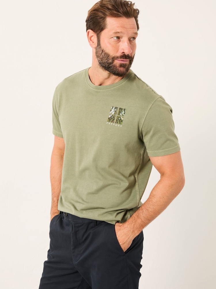 FatFace Sage Green Tile Panel Graphic T-Shirt - Image 1 of 6 FatFace Sage Green Tile Panel Graphic T-Shirt - Image 1 of 6