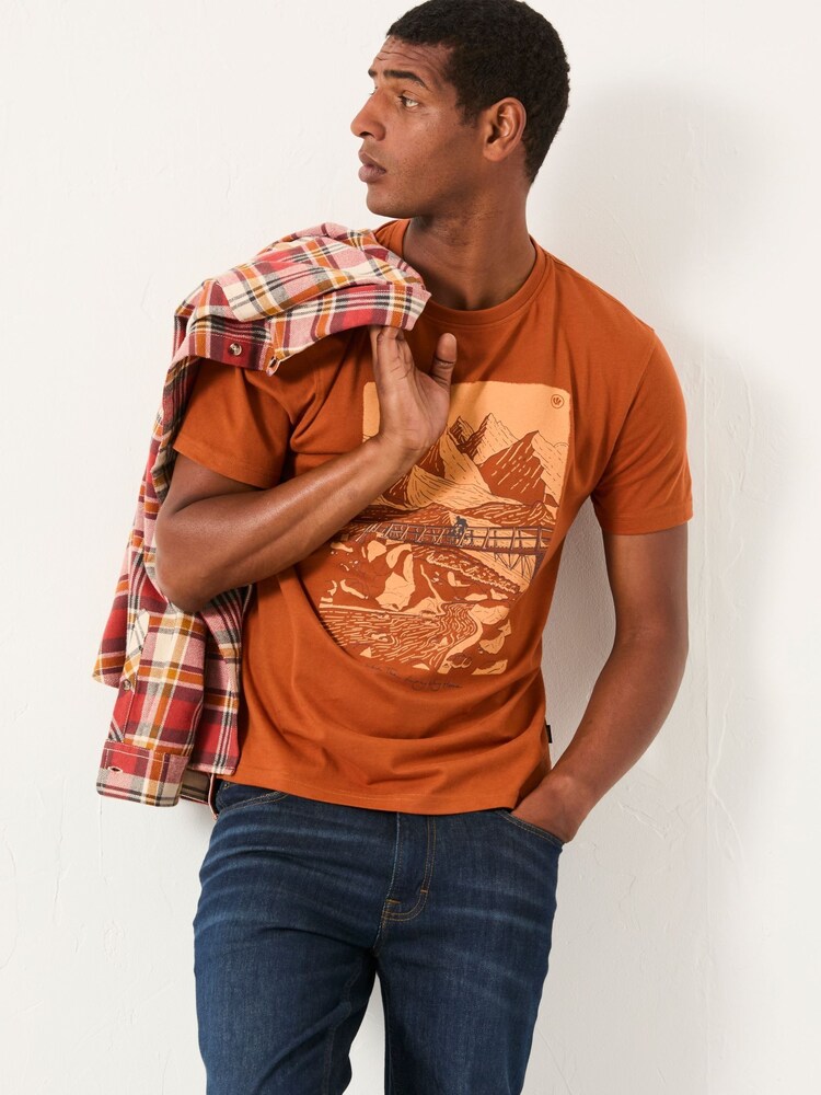 FatFace Burnt Orange Hiking Hills Graphic Tshirt - Image 2 of 3