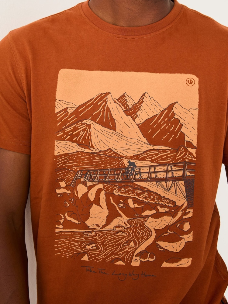 FatFace Burnt Orange Hiking Hills Graphic Tshirt - Image 3 of 3