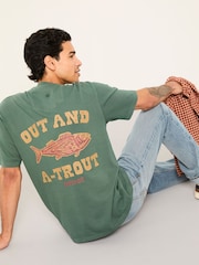 FatFace Emerald Green Out And A Trout Graphic Tshirt - Image 2 of 6