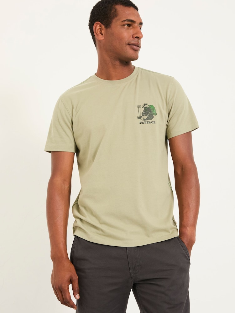 FatFace Light Green Badger Hiker Graphic Tshirt - Image 1 of 6