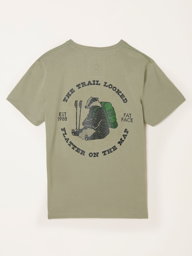 FatFace Light Green Badger Hiker Graphic Tshirt - Image 6 of 6