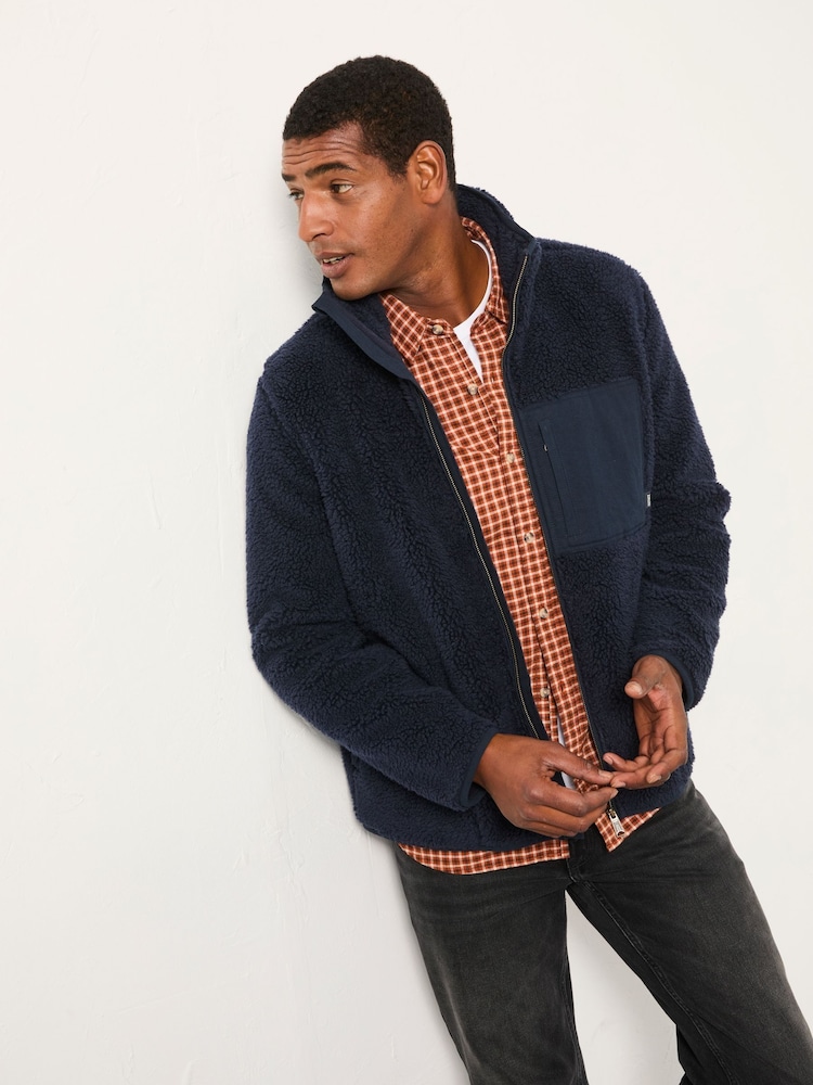 FatFace Navy Plain Fleece Zip Through - Image 1 of 6 FatFace Navy Plain Fleece Zip Through - Image 1 of 6