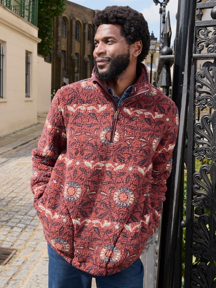 FatFace Terracotta Willow Printed Half Neck Fleece - Image 1 of 6