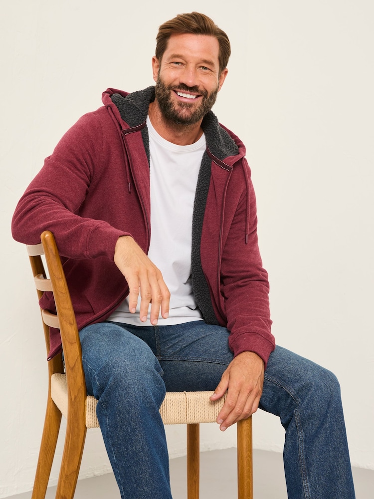 FatFace Claret Borg Lined Zip Through Hoodie - Image 1 of 6 FatFace Claret Borg Lined Zip Through Hoodie - Image 1 of 6