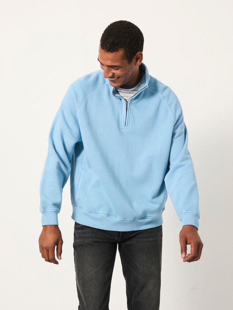 FatFace Brooke Chambray Blue Half Neck Sweat Top - Image 1 of 5
