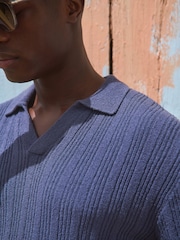 أزرق - Regular Fit Cotton Rich Short Sleeve Trophy Knit Polo Shirt - صورة 3 من 8
