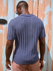 أزرق - Regular Fit Cotton Rich Short Sleeve Trophy Knit Polo Shirt - صورة 4 من 8